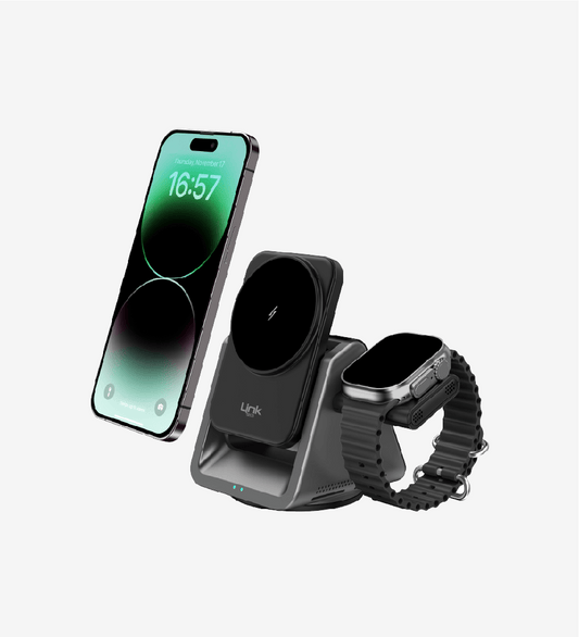 Linktech W798 Premium 3’ü 1 Arada Masaüstü Telefon Tutacağı & Magsafe Wireless Şarj Aleti